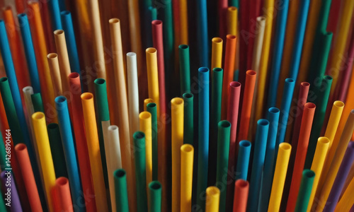 Obraz na płótnie A collection of bright and vibrant plastic drinking straws, ideal for parties, events or as decorative accents w salonie
