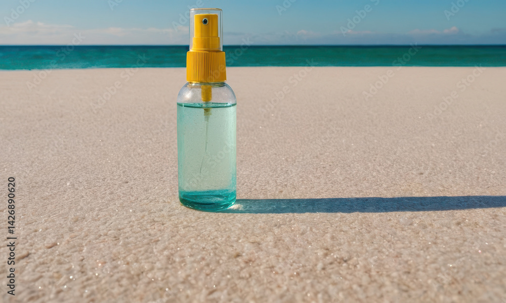 A single water bottle sitting on a sandy beach, perfect for outdoor use or as a decorative item