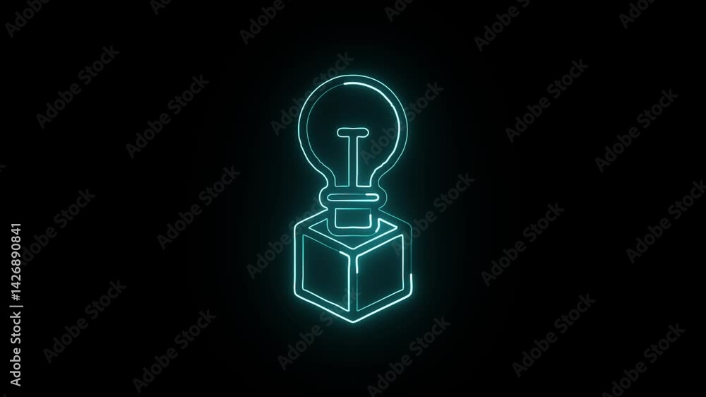 glowing neon think out of the box icon isolated, black background, HD motion graphic animation glowing neon think out of the box icon isolated, black background, HD motion graphic animation