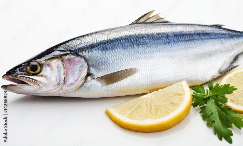 A fish served with a slice of lemon A fish served with a slice of lemon