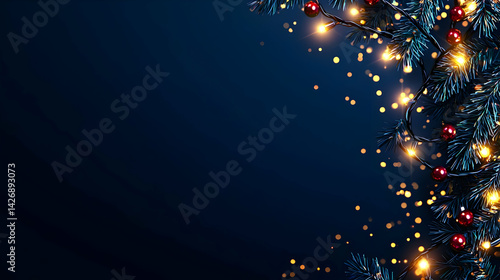 Dark Blue Christmas Background With Lights And Decorations