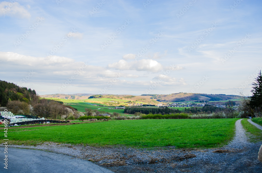Traditional German village in scenic green hills