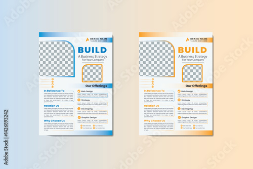 Modern Business Strategy Flyer Template Design – Corporate Brochure Layout in Blue and Orange Variants