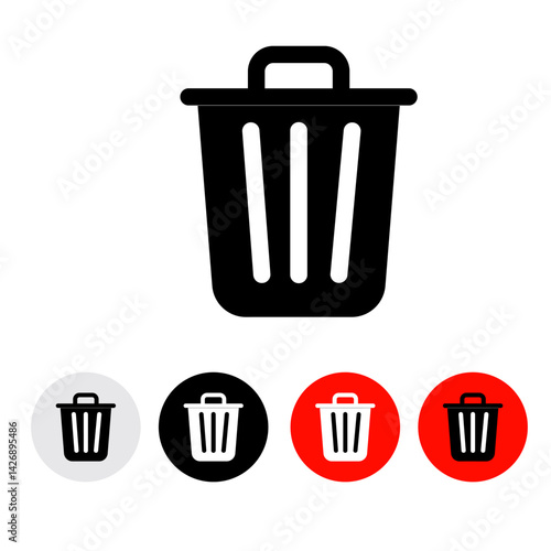 closed, black, white and colored trash container icons