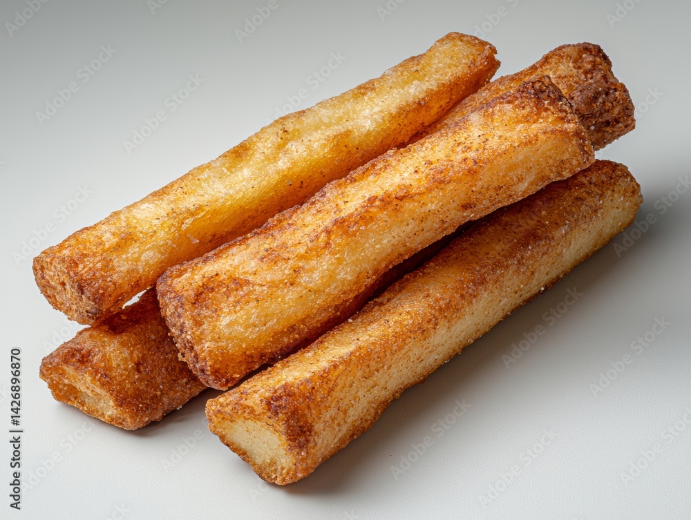 Golden Brown Yucca Fries, Crispy Fried Cassava Sticks Close Up, Delicious Snack Golden Brown Yucca Fries, Crispy Fried Cassava Sticks Close Up, Delicious Snack
