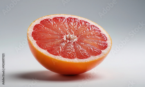 Obraz na płótnie A half-cut grapefruit on a white surface, great for food and drink related content w salonie
