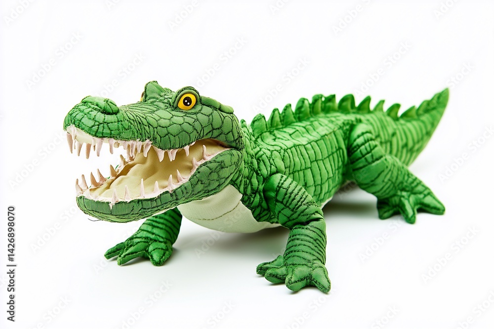Fototapeta premium Green crocodile toy isolated on white, generated AI