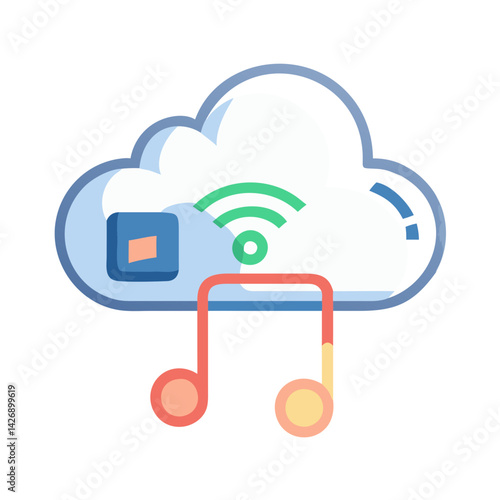 Cloud music streaming service with wifi signal icon