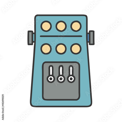 Blue guitar effect pedal with knobs and switches