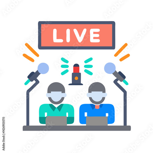 Live Podcast or News Broadcast Studio Vector Illustration