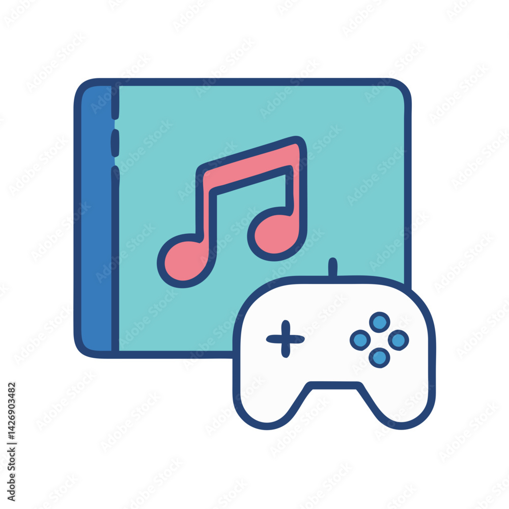 Game soundtrack concept, music and game controller vector icon Game soundtrack concept, music and game controller vector icon