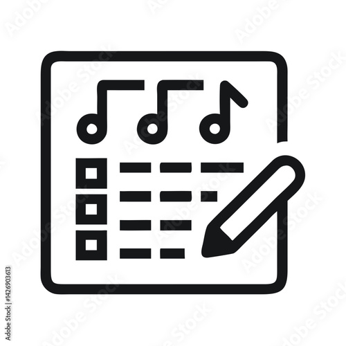 Music composition notepad and pencil vector line icon