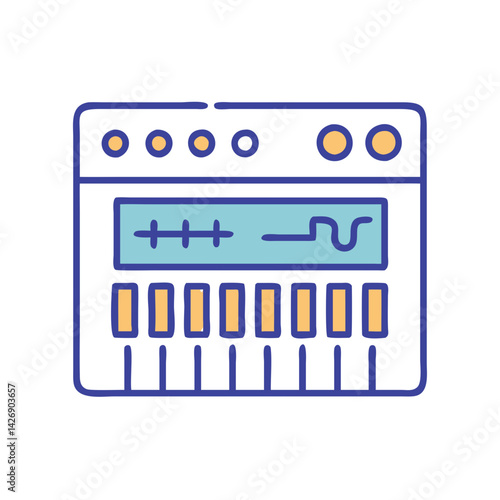 Colorful Cartoon Illustration of a Synthesizer on Black