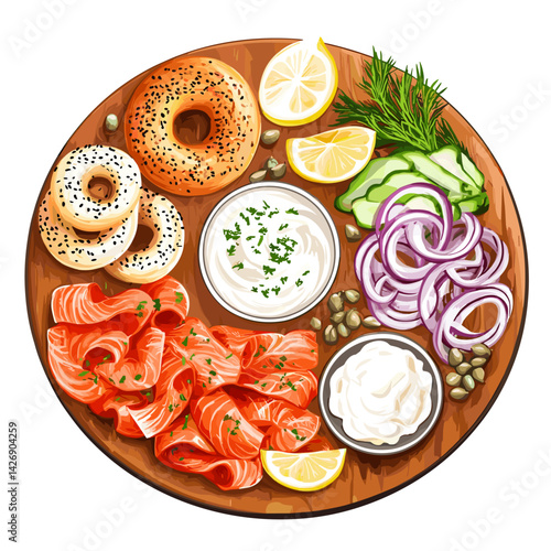 Bagel and Lox Brunch Board with Cream Cheese and Capers