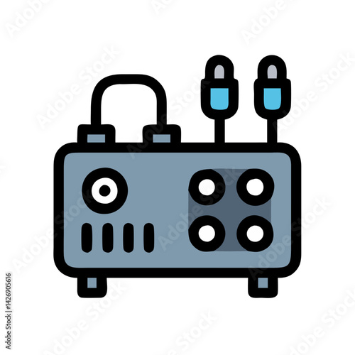 Audio mixing console with connectors vector illustration, studio