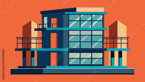 Precisely p windows and balconies on the architectural model are mirrored by their tangible counterparts on the actual building in progress.. Vector illustration