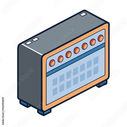Isometric Cartoon Style Guitar Amplifier Illustration on Black