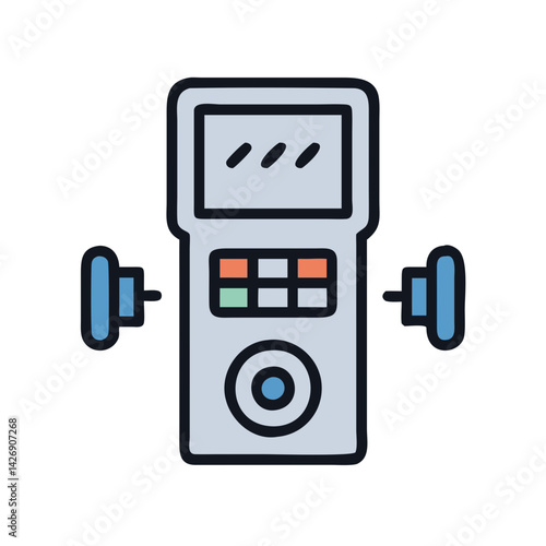 Handheld music player, vintage device on a black background