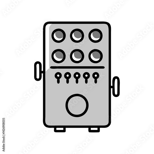 Stylized Guitar Effects Pedal with Knobs and Switches