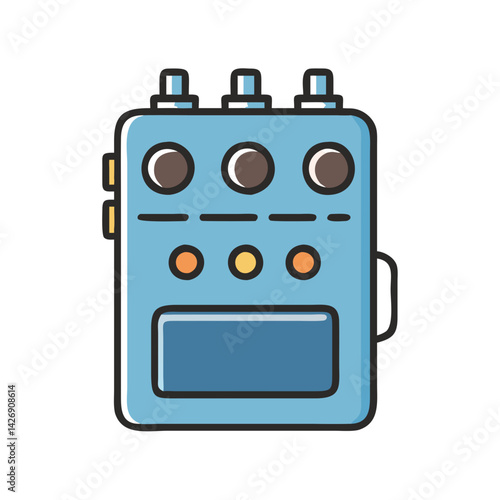 Blue Guitar Effect Pedal Illustration on Black Background