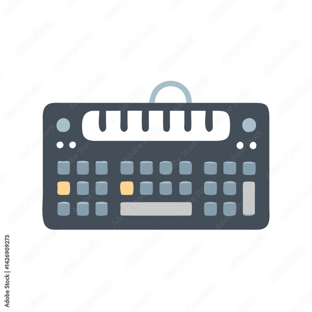 Naklejka premium Retro-style synthesizer keyboard on black background illustration