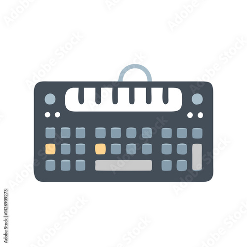 Retro-style synthesizer keyboard on black background illustration