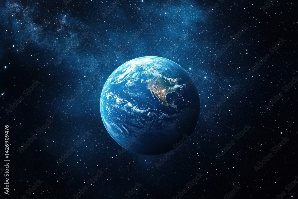 Obraz premium View of Earth from a space station orbiting the planet in the vastness of outer space, space station in space orbiting the globe