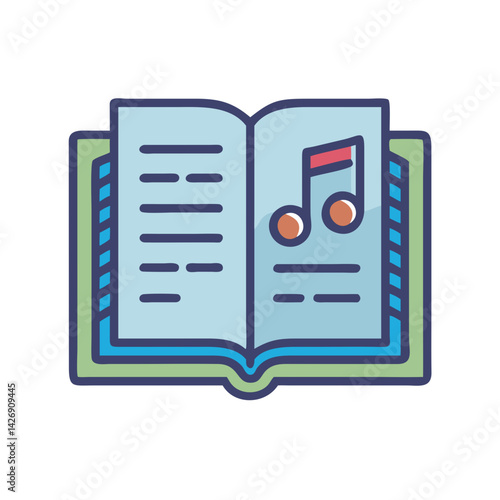 Open songbook with music note on page illustration
