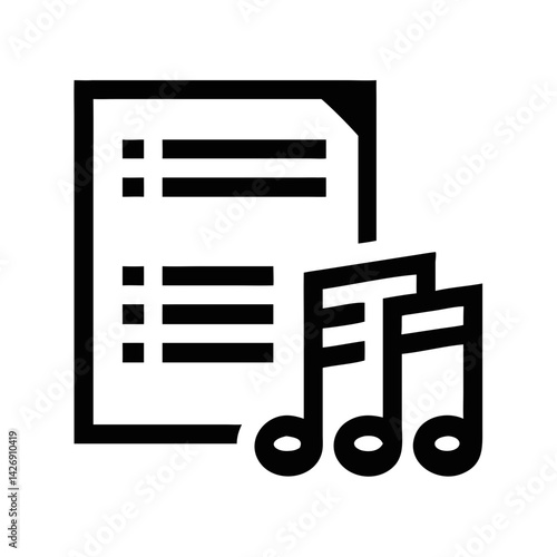 Sheet music and notes icon, musical content list
