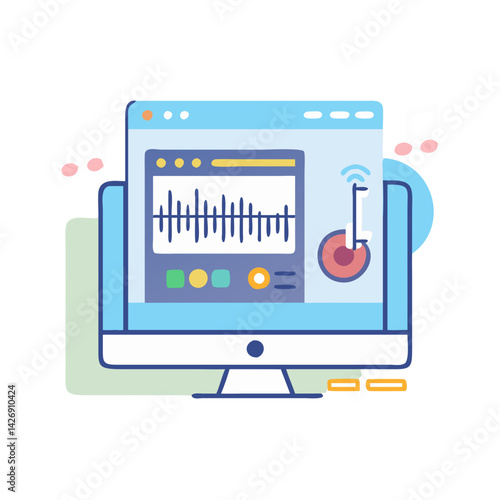 Audio editing software interface on computer with musical notes