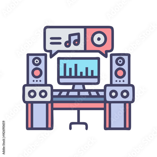 Music production studio setup icon vector illustration