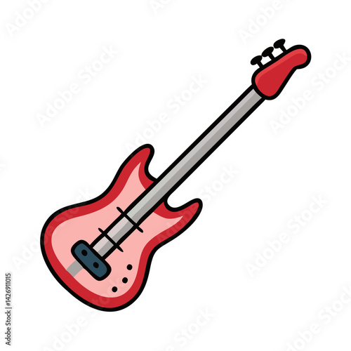 Pink bass guitar cartoon illustration on black background