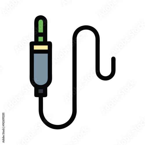Audio jack connector icon with cable illustration isolated