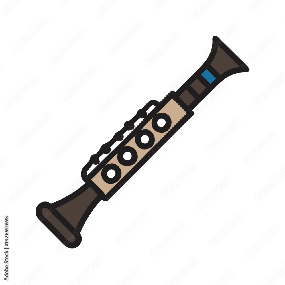 Obraz premium Cartoon Clarinet Illustration: Musical Instrument on Black Background