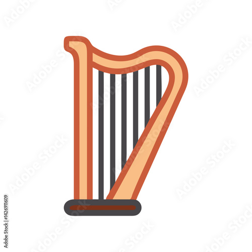 Harp Icon Illustration: Musical Instrument Symbol on Black