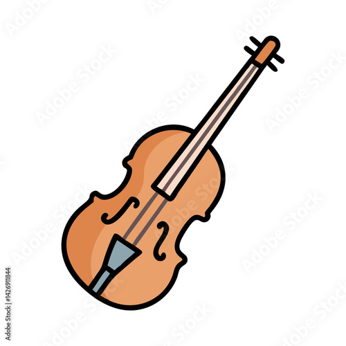Stylized Violin Illustration Against Black Background, Isolated Image