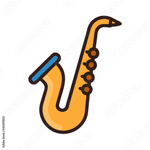 Modern cartoon style saxophone illustration on black background