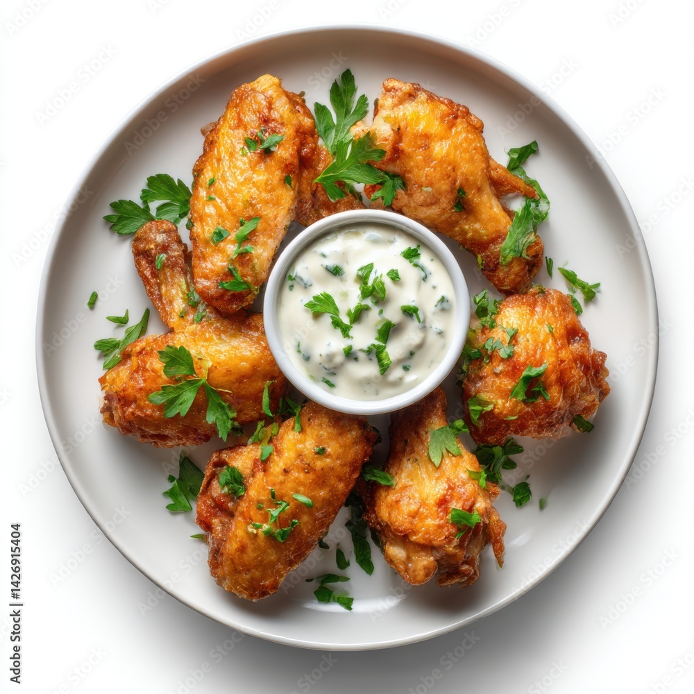Fototapeta premium Fried chicken wings with dipping sauce on plate