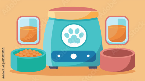 A convenient and compact pet feeder with separate chambers for wet and dry food perfect for multipet households with different dietary needs.. Vector illustration