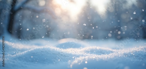 Wallpaper Mural Winter landscape with gentle snowfall. Snowflakes falling on snow surface. Serene winter scene with white snow. Cold, fresh air. Season, weather, christmas, new year, holidays. Torontodigital.ca