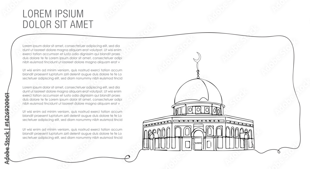 Fototapeta premium Al-Aqsa Mosque. Qibli Mosque. Vector illustration. Islamic Palestine historic landmarks and sightseeing. Vector illustration.