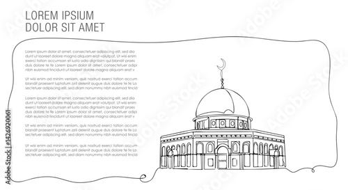 Al-Aqsa Mosque. Qibli Mosque. Vector illustration. Islamic Palestine historic landmarks and sightseeing. Vector illustration.