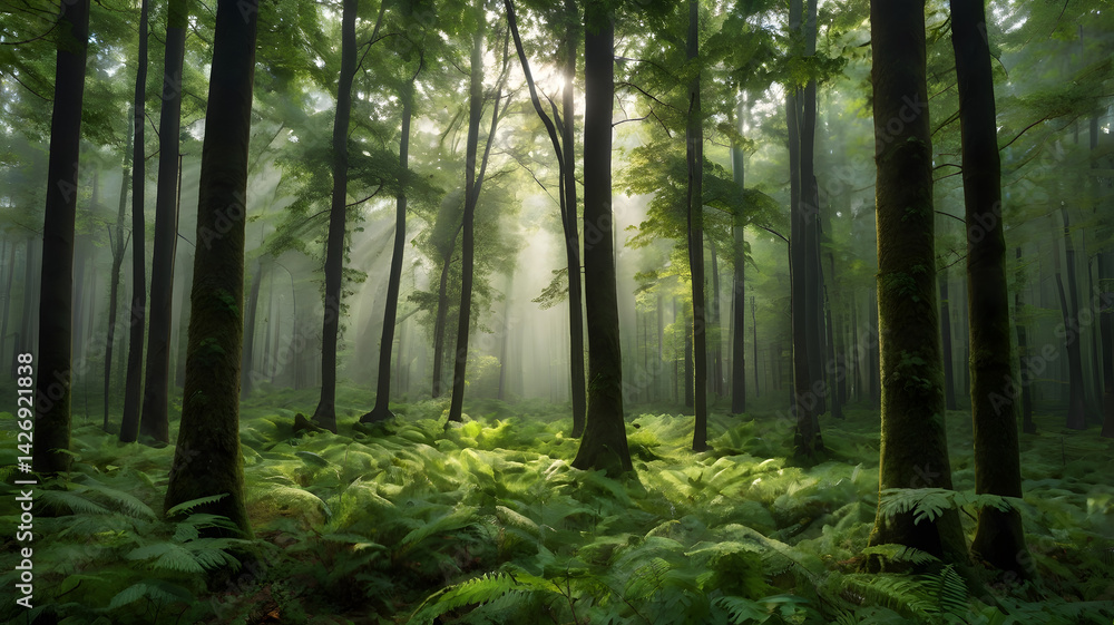 Fototapeta premium Green tree nature background for carbon neutrality and net zero emissions concept. Green tree captures CO2 to Sustainable green environment.