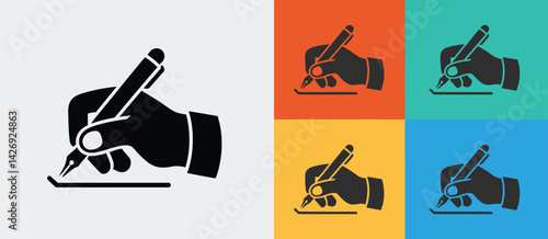 Hand Writing with Pen Icon in Four Color Variations