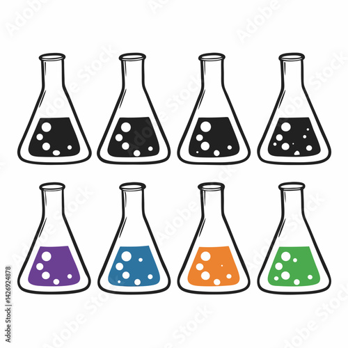 set of laboratory flasks