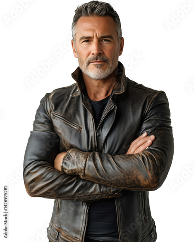 Confident Mature Man in Leather Jacket