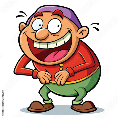 Hilarious cartoon character, big smile, wide eyes