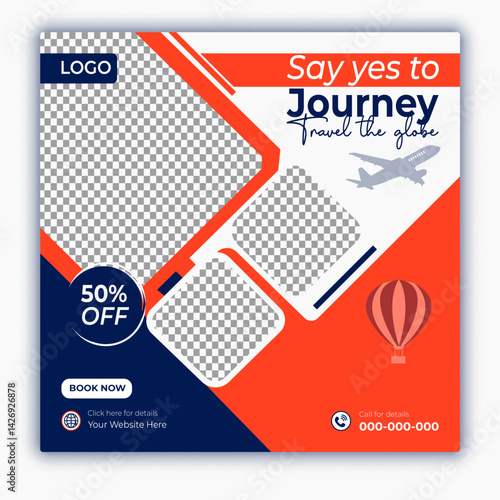 Travel and tour social media posts and web banner square design template