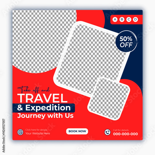 Travel and tour social media posts and web banner square design template