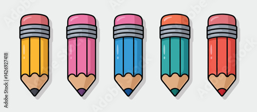 Five Colorful Pencils Cartoon Illustration